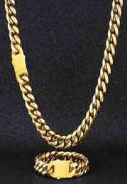 Wholale Joyeria Acero Inoxidable Cadena Figaro chapada en oro Miami Curb Collar de eslabones cubanos Pulsera Men039s Conjunto de joyas 26343964392