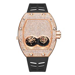 Wholale Men Fashion Diamond Watch Bling-Ed out Case Silicone Riem Luxe Quartz Polshorloge voor Mens Montre