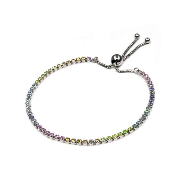 Wholeale Sterling Sier Rainbow Tennis Coulissant Bracelet Cubic Zirconia Rhodium Réglable Silicone Perle