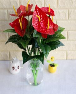 Entièrement 1 bouquet 18 têtes artificielles anthurium fleur plante en pot à fleur de soie décoration shippin6465582