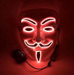 Entier 10 couleur V pour les masques Vendetta LED Glow Mask Mascara Luminosa Halloween Mask Party Masquerade Dance Dance Glow Mask1595379
