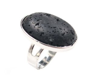 Entièrement 10 pcs plaqués en argent résidable anneau de doigt ovale en forme de lave noire en pierre blanche bijoux hurlement6119565