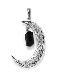 Pendentif en pierre de croissant de lune en Tourmaline noire naturelle, plaqué argent Unique, forme irrégulière, breloque, 10 pièces, bijoux à breloques 5405180