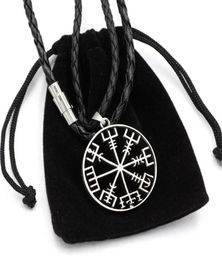 Ensemble 100 mode MEN039S Viking Vegvisir boussole pendentif nordique Pirate pendentif collier Viking en cuir véritable J1342248