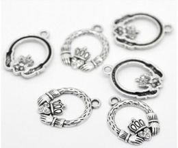 Hele 100 stuks Antiek Zilver Tone Strass Claddagh Ring Charm Hangers 25x18mm Sieraden Bevindingen maken DIY Hele J05068995303