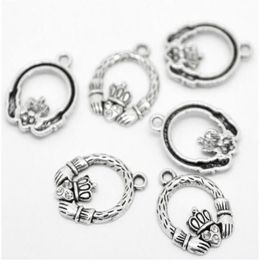 Entier- 100 pièces Antique ton argent strass Claddagh anneau pendentifs à breloque 25x18mm résultats de bijoux faisant bricolage entier J0506209I