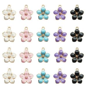 Breloques en forme de fleur en émail, 100 pièces, à la mode, classique, mignon, pendentif, collier, Bracelet, bricolage, bijoux uniques pour femmes, accessoire 241r