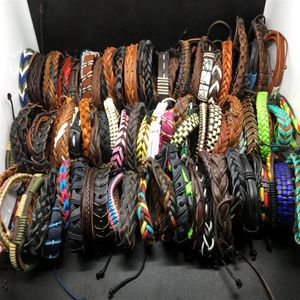 ensemble 100pcs Lots assortis mode mixte en cuir véritable surfeur manchette Bijoux Bracelets Pour Homme Femmes Gift278j