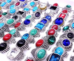 Hele 100 -stcs ringmixstijlen Antieke verzilverde stenen glas vintage sieradenringen voor mannen vrouwen gloednieuwe drop part6565503