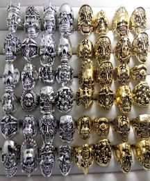 Todo 100 Unids Plata Oro Cabeza de Calavera patten Esqueleto anillos de aleación joyería anillo de dedo cristal hombres Punk motorista tamaño de la moda 8111251675