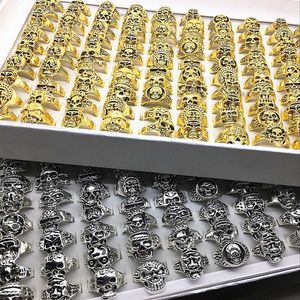 Hele 100 stks Zilver Goud Schedel Ringen Punk Rock Skeleton Ring voor Mannen Vrouwen Mode-sieraden mix stijlen gloednieuwe drop 260I