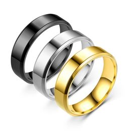 Anéis inteiros de aço inoxidável para mulheres, 100 peças, 6mm, prata polida, ouro, preto, banhado a preto, masculino, joias da moda, inteiro lo287c