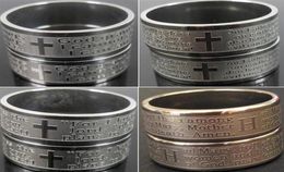 COMPLETO de 100 piezas Mezcla superior Anillos religiosos Ingerrados Jesús Oración Anillo de acero inoxidable Hombres grabados Religión Faith Ring Actividad de la iglesia278f8697693