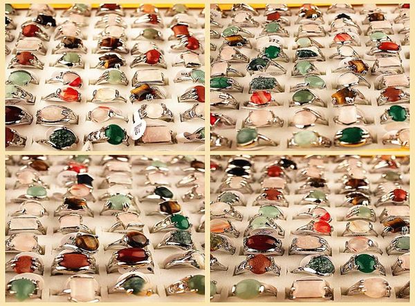 Bagues en pierre pour femmes, boîte entière de 100 pièces, styles variés, bijoux à la mode, bague pour dames avec présentoir, box1626824