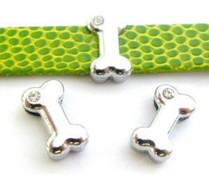 Todo 100 unidades, lote de 10 MM, un hueso de perro con diamantes de imitación, abalorio deslizante de aleación diy apto para collar de mascota de 10mm, pulsera de cuero 9090954