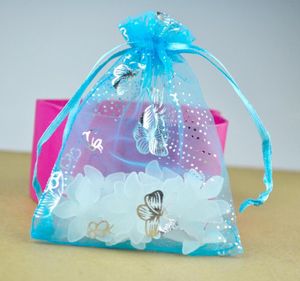 Hele 100pcslot 9x12cm cadeau wrap Lake Blue Organza sieraden Geschenktas Zakken Drawing Tas Butterfly Patroon6845518