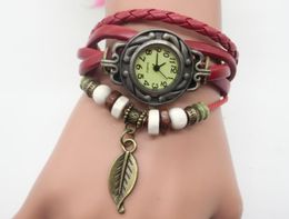 Entier 100pcslot mélange 7Colors Tree Leaf Pendant Watch Femme Bracelet Quartz Watches Ladies Wrist Wrists LP0067571195