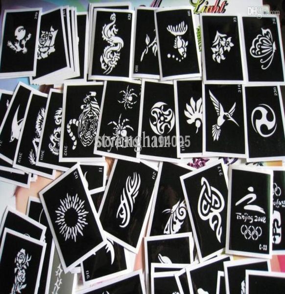 Plantilla de tatuaje mixta para pintar tatuajes de henna, diseños de imágenes, plantilla de tatuaje con aerógrafo reutilizable, lote de 100 unidades, 1346808