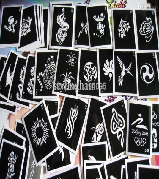 Todo 100pcslot plantilla de tatuaje mixta para pintar imágenes de tatuajes de henna diseños de tatuaje con aerógrafo reutilizable stencil9506400