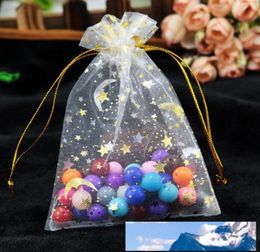 Entier 100pcslot petit sac à organza 9x12cm Moon Star Wedding Jewelry Packaging Sacs mignons Sac-cadeau à cordon