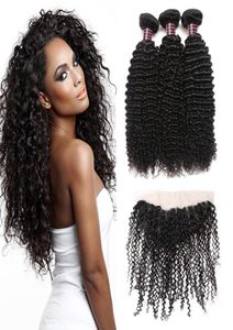 Entier 10A Brésilien Bouclé Vague 134 Dentelle Frontale Cheveux Péruviens 3 Faisceaux Avec Frontale Malaisienne Vague de Corps Extension de Cheveux Humains5991256