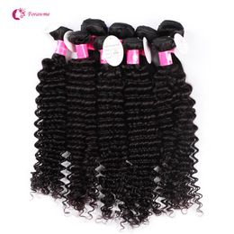 Ensemble 10 faisceaux / lot 8A Vierge Brésilienne Vague Profonde Tisse 1B Naturel Noir Vierge Trame de Cheveux Humains Pour Women286b