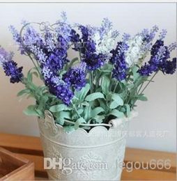 Entièrement 10pcs lavender bush bouquet simulation en soie fleur artificielle lilas de mariage blanc violet 1422010