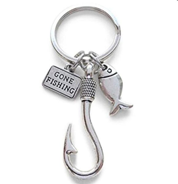 Ensemble de 10 pièces de nouveaux bijoux à la mode, pendentif à breloque hameçon de pêche, porte-clés avec petit poisson, porte-clés 4123726
