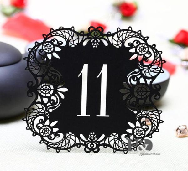 Numéro de table en dentelle noire de 10pcSset Black Hollow Cards de table de 11 à 20 centres de table de mariage rustiques Party d'événement vintage SU80550861687745