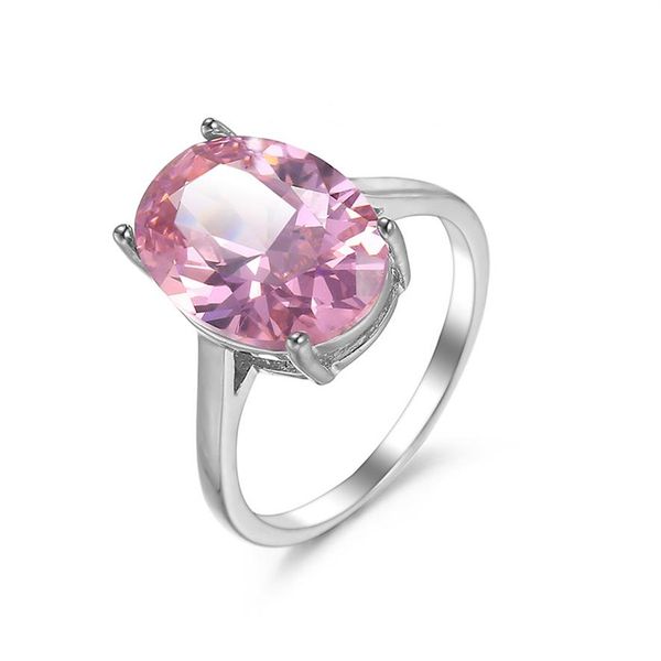 Entier 12 pièces Luckyshine femme vacances bijoux cadeau anneaux à la mode ovale rose topaze cubique zircone anneaux 925 en argent Sterling Plate207a