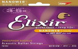 Ensembles entiers Elixir 16102 Cordons de guitare acoustique 013056 pouces Bronze phosphore avec un revêtement ultra mince Nanoweb Medium5040472