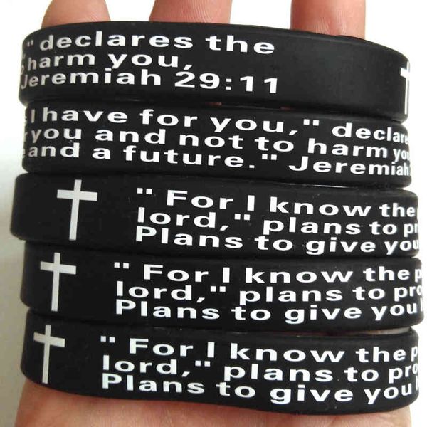 Whole 120pcs Inspirational Christian Jeremiah 2911 Black Silicone Bracelets Unisex Rubber Jesus Wristbands Joyería religiosa