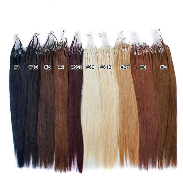 Todo- 14 - 24 0 8g s 160g lote 200s lote Extensiones de cabello Micro Loop 1# 1B# 2# 4# 6# 27# 99J# 27# 613# color hair2670