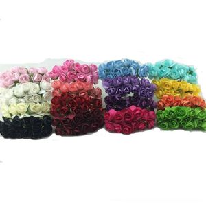 Whole-144pcs / lot fait à la main mûrier papier fleur bouquet fil tige scrapbooking artificielle mini rose fleurs fête de mariage Dec2370