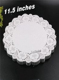 Entero 160pcspack Nuevo 115 pulgadas forma de flor redonda de diseño hueco blancos Doilies de encaje tajas de encaje para el juego de cocina de tab4762745