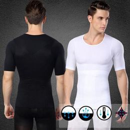 Whole-1Pcs Hommes Minceur Maillots Chemise Corps Shaper Posture Correcteur T-shirt Élastique Sculptant Abdomen Tondeuse 2 couleurs Und2442