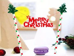 Frappe de pâtisserie à thème joyeux de 1pcs entier avec gâteau de paille en papier topper bonne année pour la décoration de Noël d'anniversaire S1628828