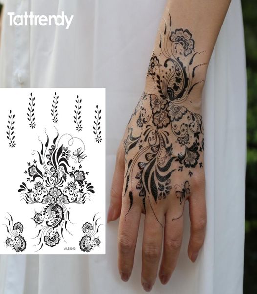 Entier 1 feuille en noir et blanc henné faux tatouage en dentelle autocollants métalliques temporaires flash tatouages arabe d'été à la mode new s1013b1087688