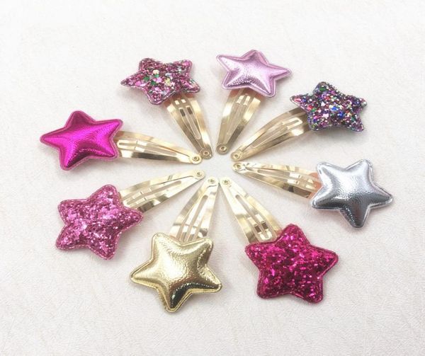 Entièrement 20 paires mode mignon glitter étoile clips clips carton pu Barrettes Hairpins headwear boutique coiffure accessor3620786