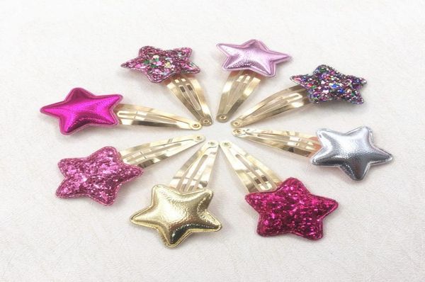 Entièrement 20 paires mode mignon glitter étoile clips clips carton pu Barrettes Hairpins Princess Headwear Boutique Hair Accessor8562624