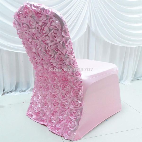 Cubierta de silla Lycra estirable de Spandex Spandex con flores de roseta de satén 3D Back282o