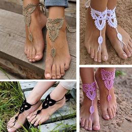 Whole-2015 nuevo 2 pares adornados sandalias descalzas playa boda nupcial tobillera de punto cadena de pie #81096305O