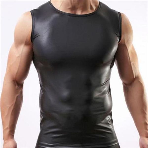 Whole- 2016 Noir Couleur Hommes Sexy Gilet Faux Cuir Solide Homme Débardeurs Sous-Vêtements Slim Wear Taille M L XL Whole2067