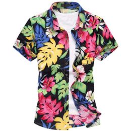 Вся мода 2016 г., мужская шелковая гавайская рубашка с коротким рукавом, большие размеры M-6XL, летние повседневные рубашки с цветочным принтом для мужчин228A