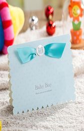 Todo 2016 Nuevo azul rosa 3D fiesta de nacimiento de bebé invitaciones para baby shower tarjeta 50 piezas lote 9064810