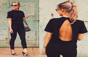Entièrement 2016 Nouveau chemisier mignon de la mode 2016 Black Open Back Sexy Tops Short Shirt Femme Vêtements d'été 2870199