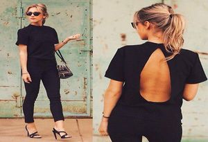 Entier 2016 Nouveau chemisier mignon de la mode 2016 Black Open Back Sexy Tops Short Shirt Femme Vêtements d'été 4751780