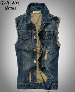 Entièrement 2016 Plus taille Men039 Veste de veste en jean gaignement sans manches vintage punk veste décontractée Nouveau 4xl 5xl 6xl5517009