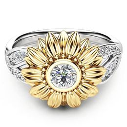 Ensemble 2018 exquis argent cristal tournesol anneaux de mariage pour femmes Bijoux Anel Femme bague de fiançailles déclaration Bijoux Love288j