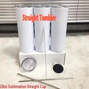 Hele 20oz DIY Sublimatie Rechte Skinny Tumbler met metalen rietje en deksel Staal Roestvrij vacuüm geïsoleerde watermok Doubel 304m